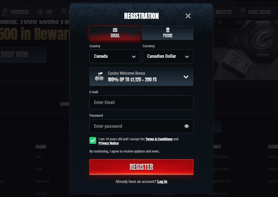 Glorion Casino Registration